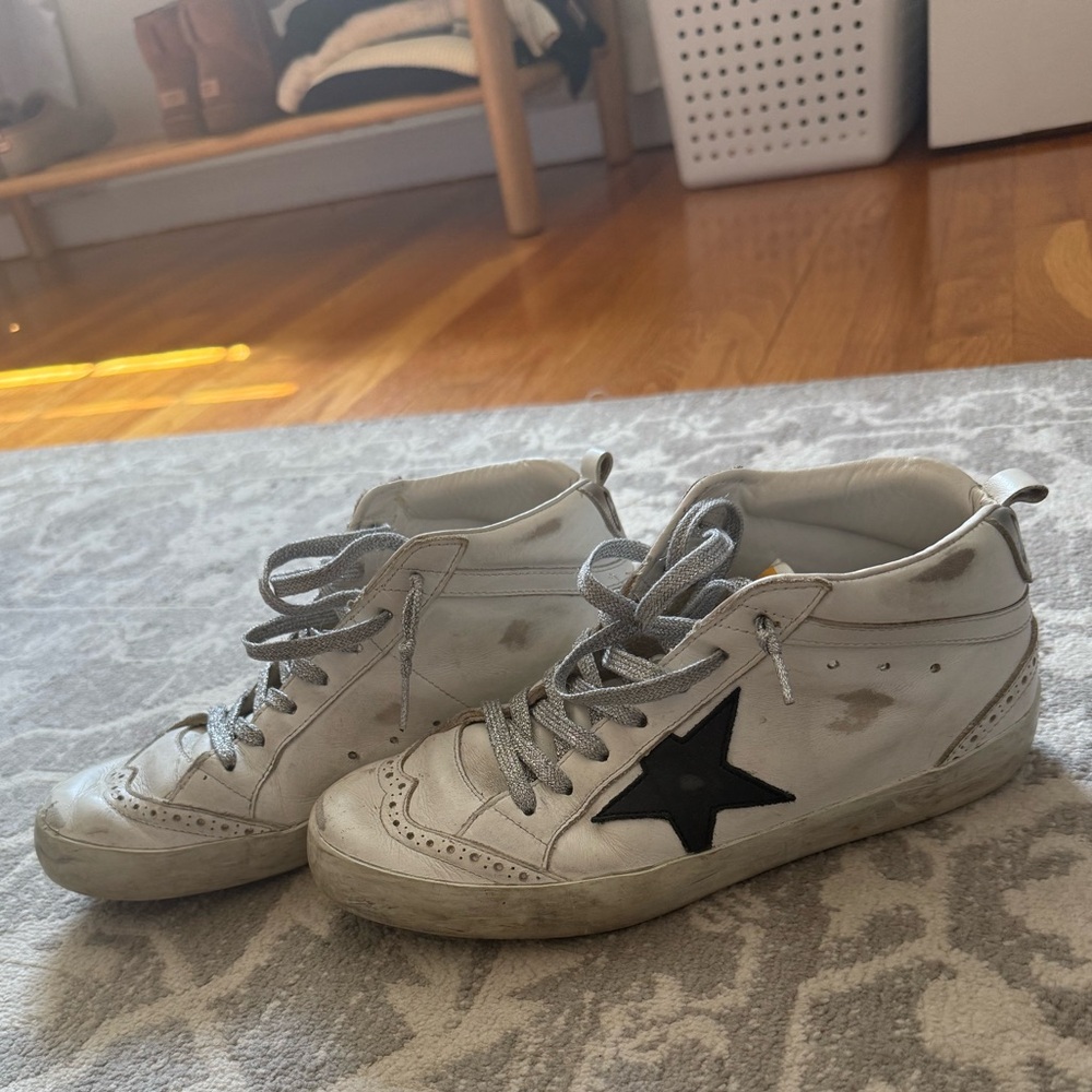 Golden Goose White and Black Star Sneakers